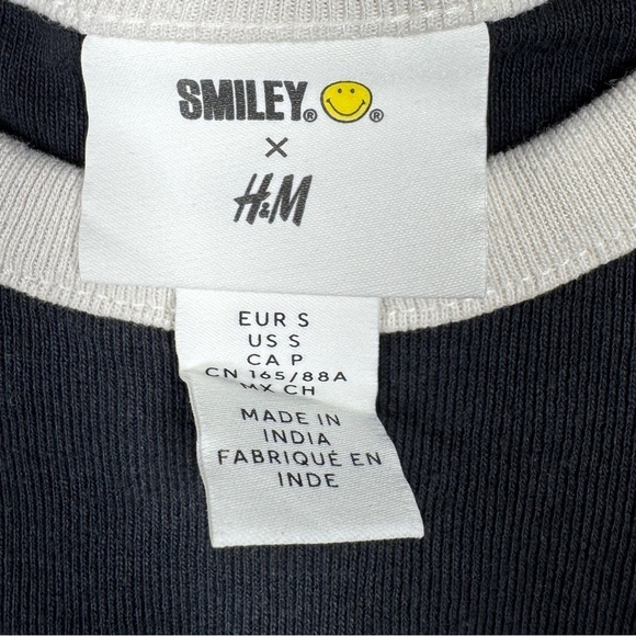 Smiley X H&M Positive State Of Mind 100% Cotton Ringer T-Shirt Girls Size Small - Picture 8 of 9